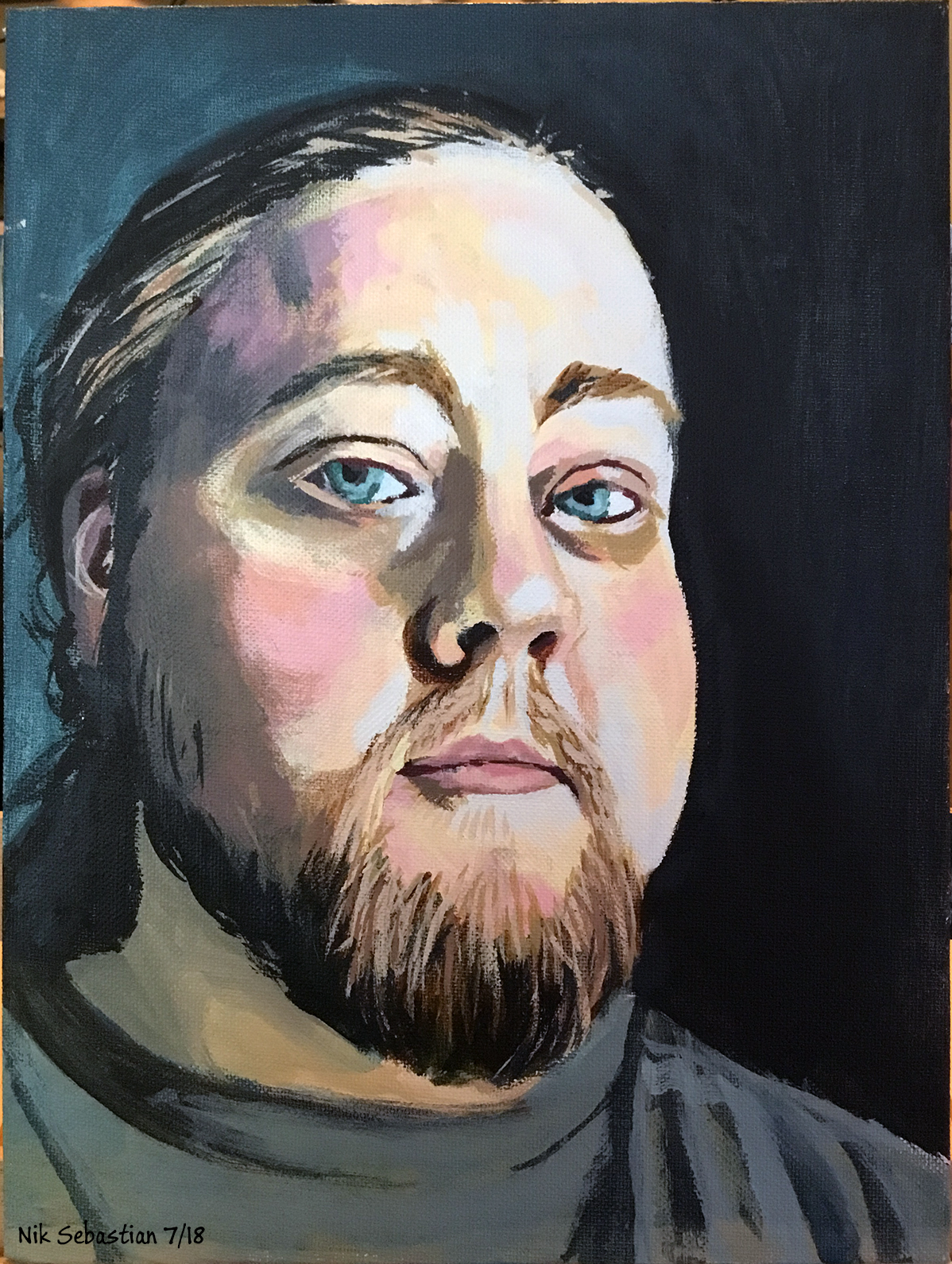 Self-portrait in acrylics (July 2018)